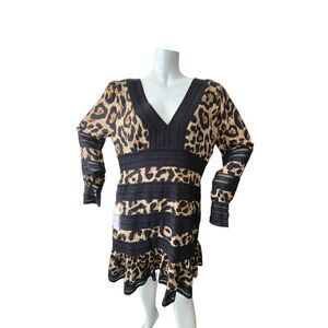 Anthropologie Leopard Print Dress L Boho Mob Wife Sophisticated Urban Cowgirl